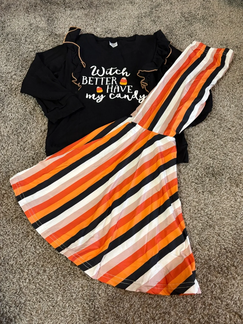 Girls fall Striped bell bottom pants with top